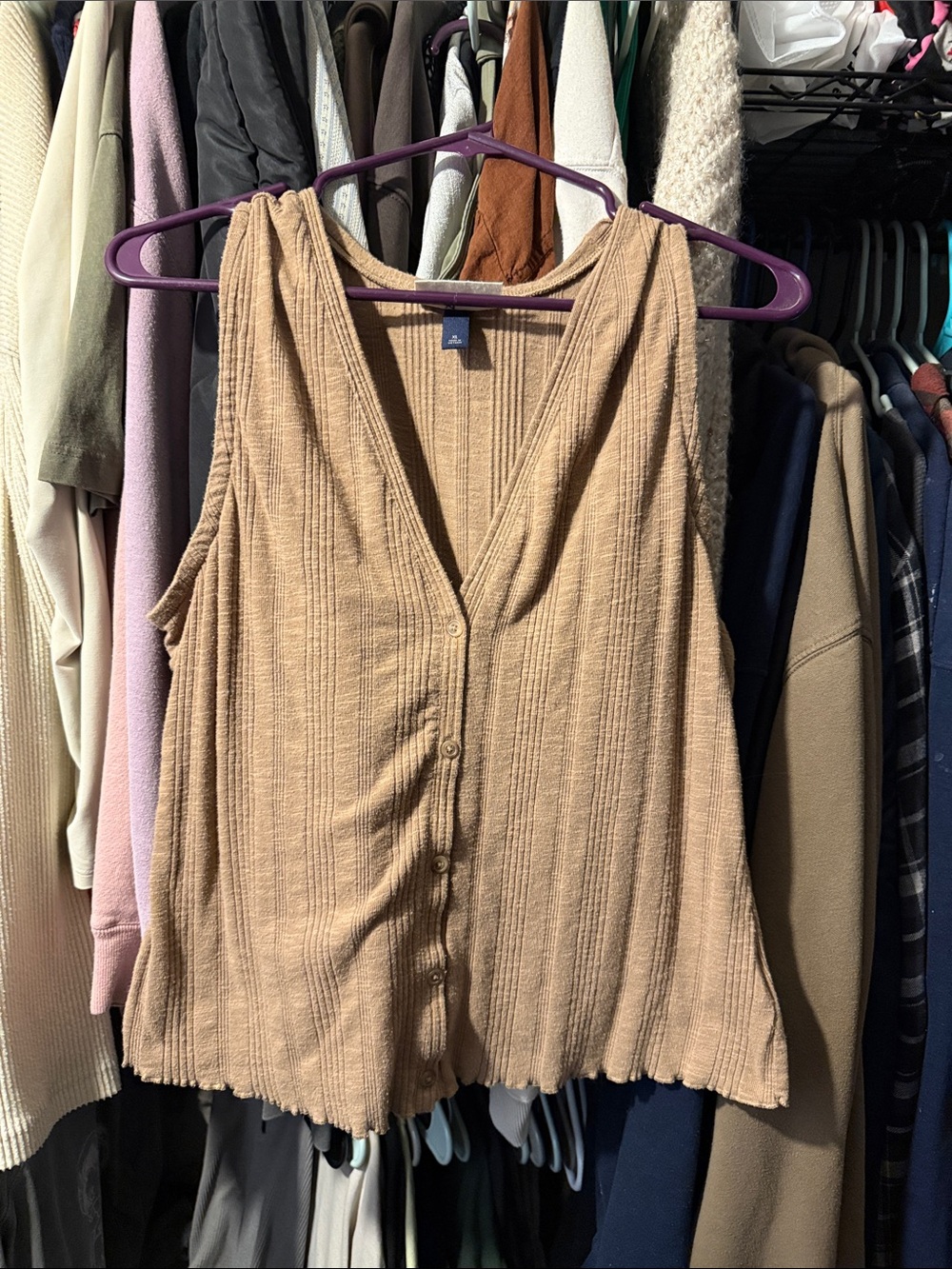 Universal Thread Ribbed Button-Front Tank Top in Tan